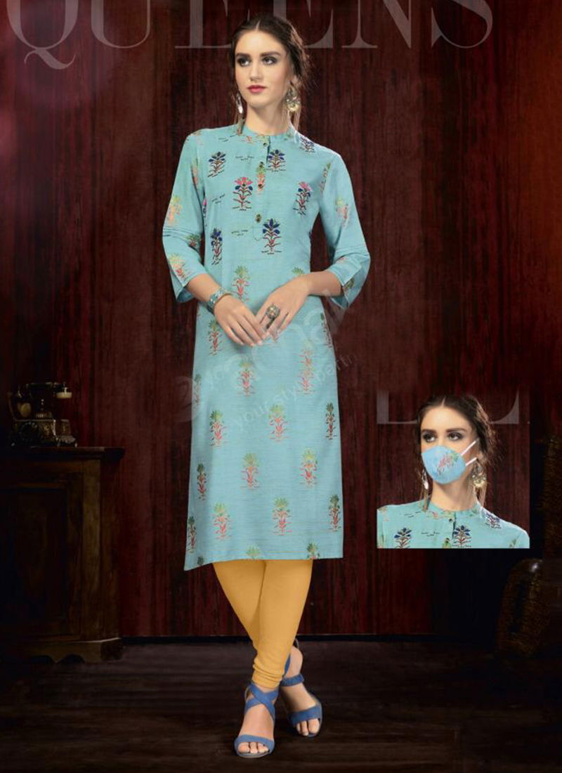 Rukmee Vol 14 Cotton Rayon Embroidered Printed Party Wear Kurti Collection 1450-1459